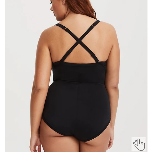 NEW Torrid | Black Lattice & Hot Pink Peekaboo Push-Up Demi Swimsuit One Piece 1 - Picture 4 of 15